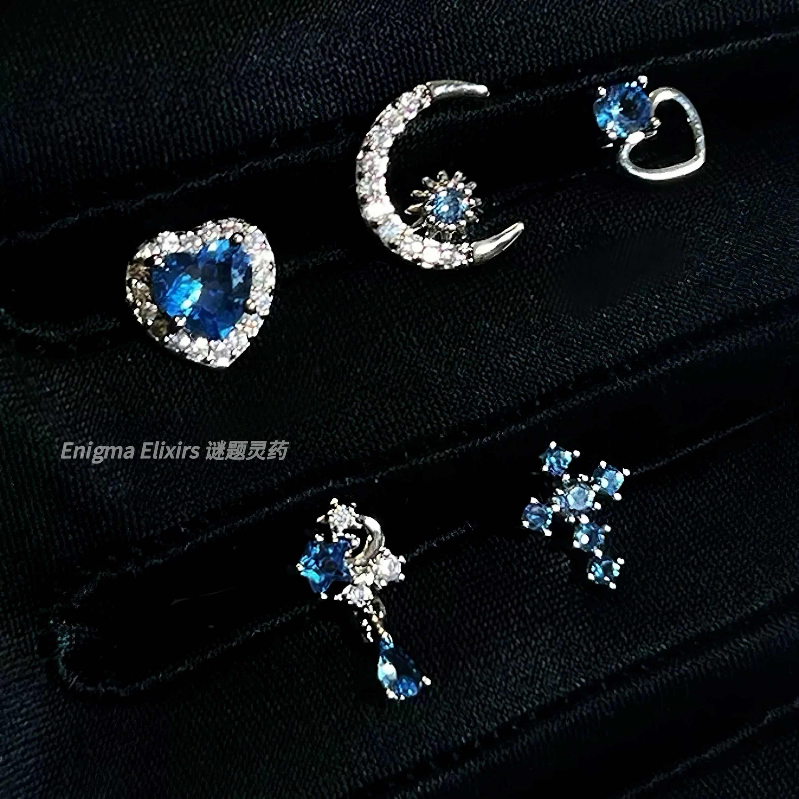 轻亚风y2k蓝锆石超闪钛钢耳钉