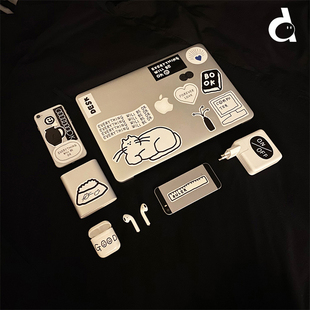 饰 饰贴纸ins风单张ipad电脑装 duye度也 韩国inapsquare黑白线条装