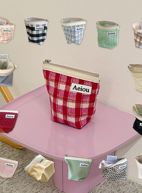 duye度也 韩国Aeiou收纳包法式方格波点小圆点优雅化妆包ins风