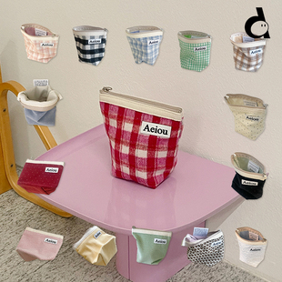 duye度也 方格波点小圆点优雅化妆包ins风 韩国Aeiou收纳包法式