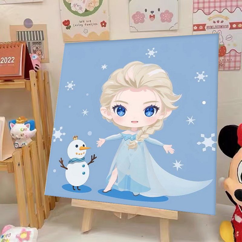 数字油画diy冰雪奇缘艾莎公主 填色人物儿童卡通动漫手工绘油彩画