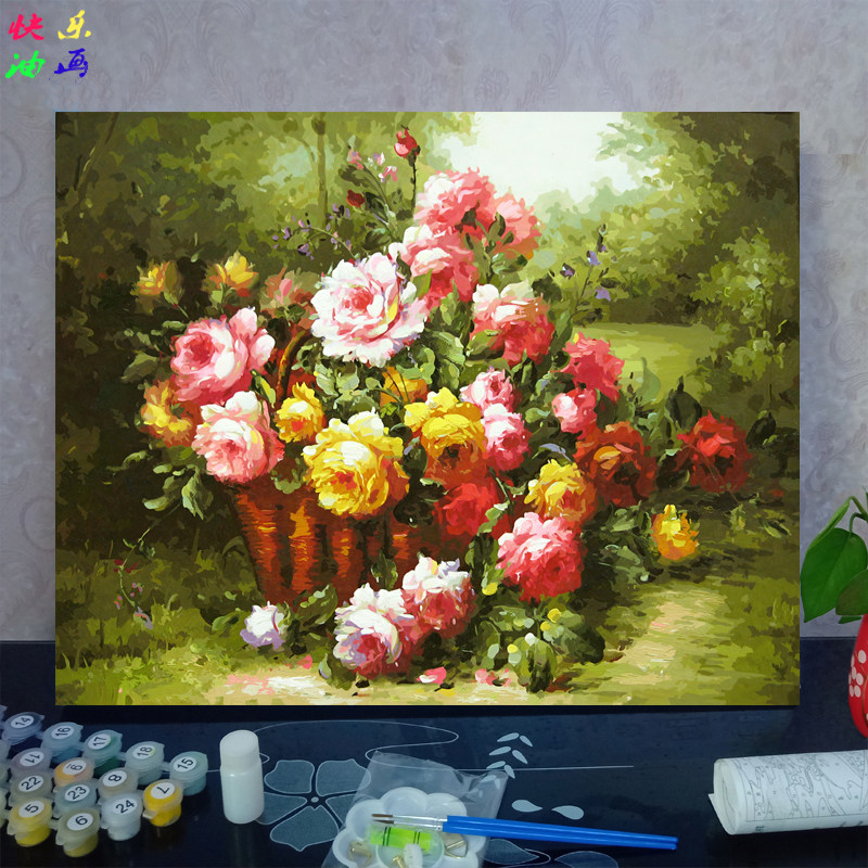 diy数字油画 玫瑰爱情 花卉植物定制填色画卡通减压画 花语装饰画