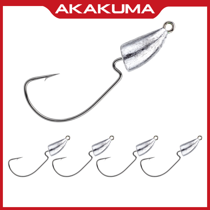 子弹铅曲柄钩铅头钩5只装子弹头铅坠有倒刺高碳钢鱼钩路亚鱼钩