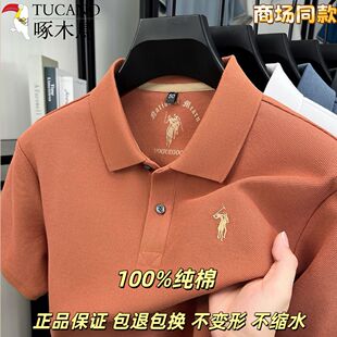 啄木鸟丝光棉短袖t恤衫男士夏季新款纯色刺绣半袖POLO衫