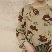 茶服2025棉麻女装 原创设计复古国风山茶花斜襟苎麻衬衫 上衣中式 春