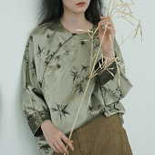 中国风禅意佛系高端女装 茶服上衣女装 轻国风人丝斜襟蝙蝠袖 新中式