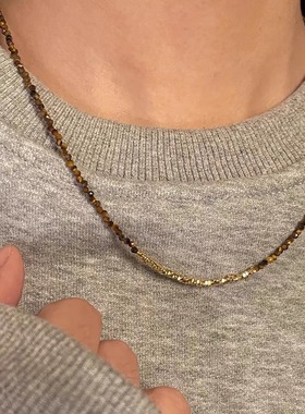金色碎银子天然虎眼石小米珠项链 小众简约轻奢锁骨链女叠戴时尚