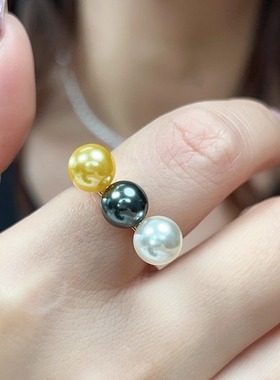 平衡木施家珍珠戒指女 镀金高保色气质时尚简约叠戴指环ins文艺