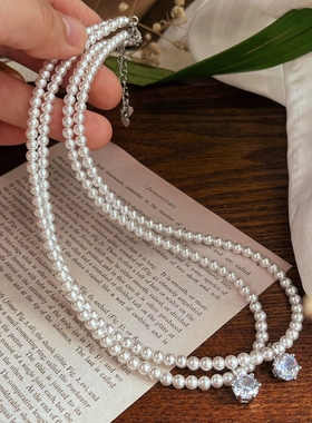 施家人造小米珠项链女 人造澳白珍珠项链锁骨链轻奢时尚叠戴