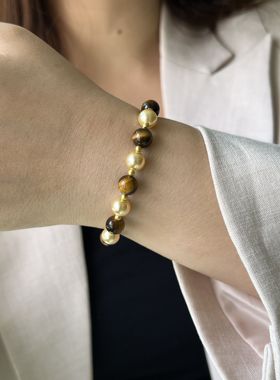 7A虎眼石珍珠手链 人造海水珍珠手链女轻奢时尚新中式手串OT扣
