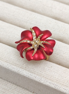 威妮华大丽花戒指女 镀金高保色气质时尚简约叠戴指环结婚戒指