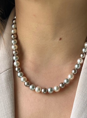 施家珍珠项链女 美拉德系混彩咖色颈链小众轻奢送女友素颜神器