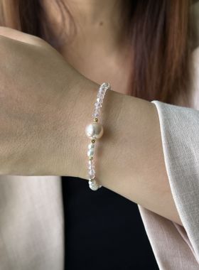 人造珍珠水晶手链女 轻奢时尚新中式手串施家珍珠正圆无暇极光