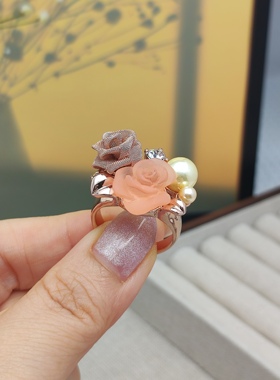 威妮华玫瑰花戒指女 镀金高保色气质时尚简约叠戴指环ins文艺小众