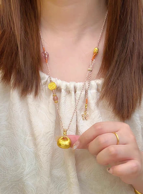 Cris珠宝国潮新中式镀金小胖福项链长款女