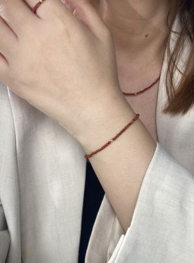 柿子红极细南红手链女 叠戴手链纤细精致轻奢手串女气质新中式