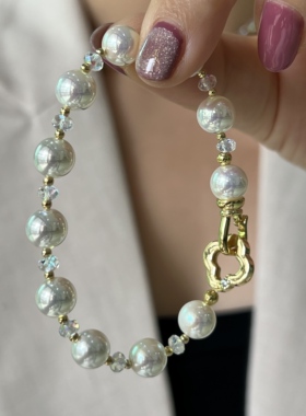 人造海水Akoya天女珍珠手链女 伴彩光着正圆极光叠戴时尚简约气质