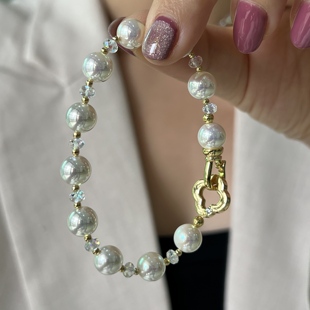 人造海水Akoya天女珍珠手链女 伴彩光着正圆极光叠戴时尚简约气质