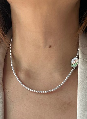 曼塔玫瑰小米珠项链女 施家水晶珍珠锁骨链时尚轻奢小众高级叠戴