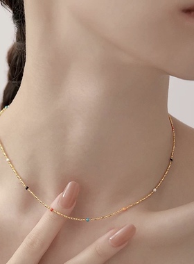 彩色豆豆项链女 钛钢高保色气质时尚简约叠戴锁骨链ins文艺小众