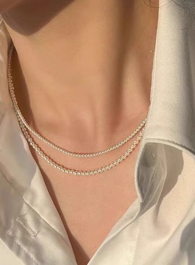 人造澳白小米珠项链女 极细正圆百搭施家珍珠项链锁骨链时尚潮流