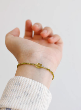 绿野仙踪夏日清新橄榄绿色闪亮锆石串珠叠戴混搭简约弹力手链