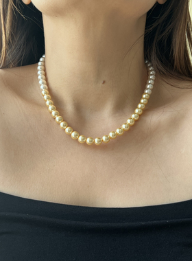 施家南洋金渐变色珍珠项链女 串珠轻奢小众叠戴项链时尚锁骨链