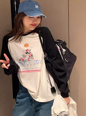 T恤雪花棉女撞色拼接长袖打底衫