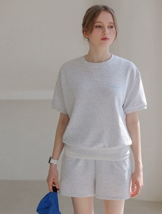 新款 运动套装 短裤 女装 韩国代购 短袖 休闲两件套麻白色舒适棉 女夏季