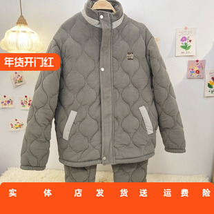 香蜜闺秀加厚拉链立领连帽25424054夹棉套装男式家居棉服不畏寒