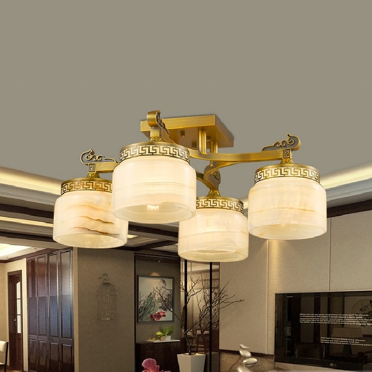 新中式全铜进口天然玉石吸顶吊灯低矮楼层商品房客厅餐厅卧室灯具