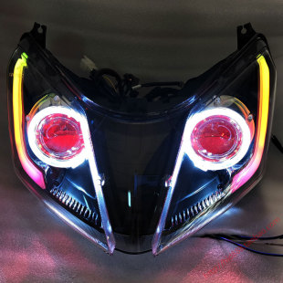 23款 适用uy125摩托车大灯总成适用于改装 海5LED双光透镜天使眼