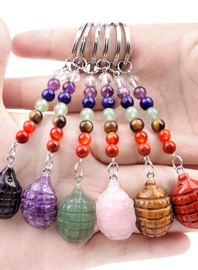 2018--1in迷你小刺猬查克拉钥匙扣 天然水晶玛瑙石森林小动物挂件