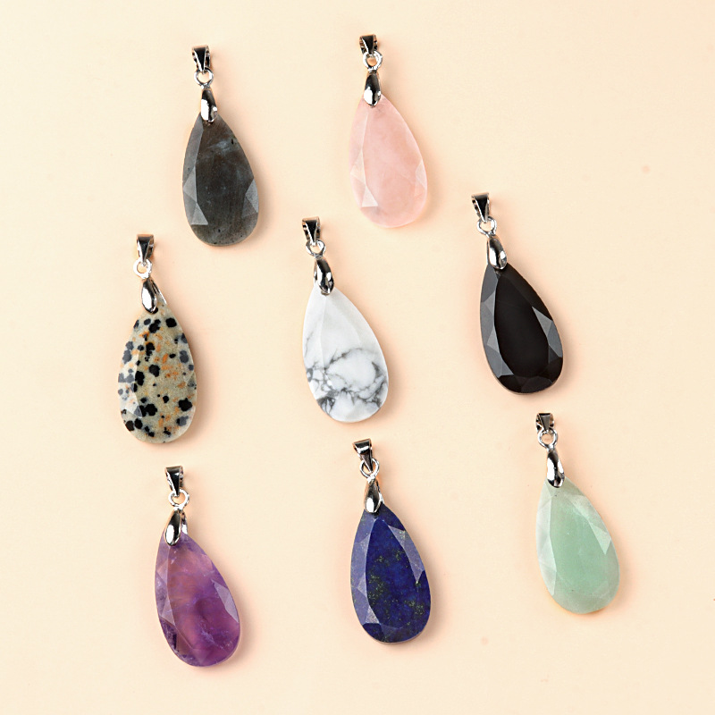 1691-水滴形钻石切面吊坠 天然水晶石头切角水滴形项链DIY耳环饰