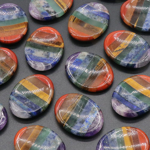 1207- worry stone七彩拼接拇指石 天然水晶玛瑙石头拇指形解压石