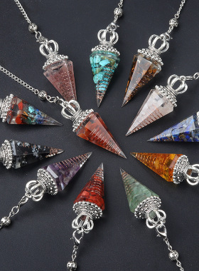 1645-Soul pendulum水晶碎石树脂灵摆 六角锥查克拉钟摆 跨境饰品