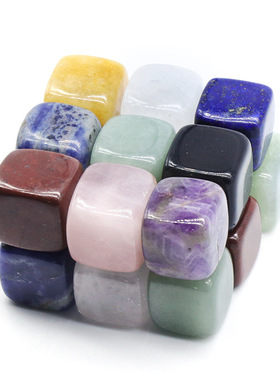 Natural stone block 七彩色石头方块原石打磨水晶玛瑙方糖小摆件