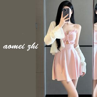 超仙泳衣女三件套裙式显瘦遮肚大码微胖MM高级感泡温泉度假泳装