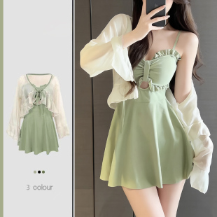 高级显瘦连体分体泡温泉泳装 泳衣女性感2026爆款 保守时尚 长袖 大码