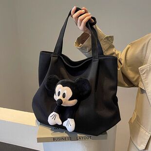 帆布包女大学生手提挎包百搭大容量上课包休闲简约手拎卡通单肩包