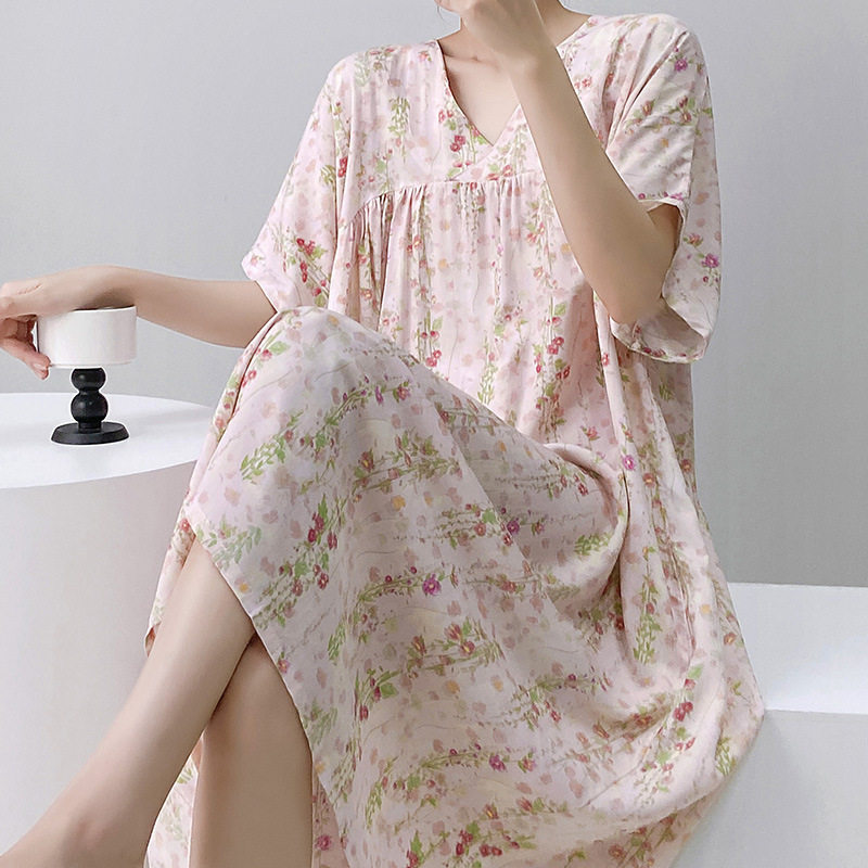 女夏季薄款睡裙绵绸短袖睡衣