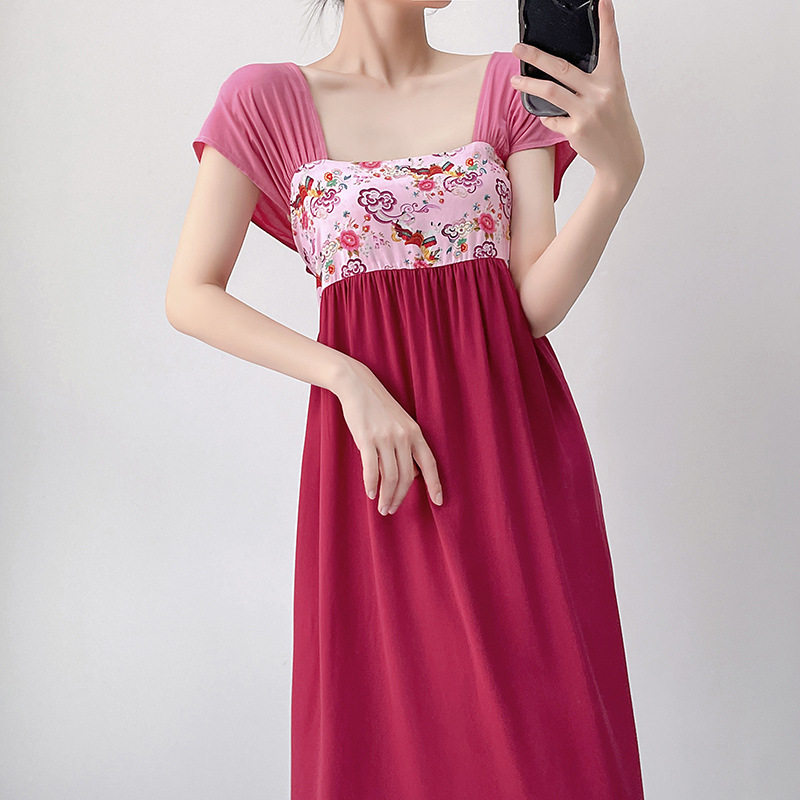 棉绸连衣裙睡衣夏季女短袖可外穿