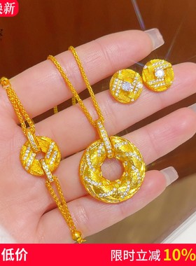 女沙金点钻鎏光织金甜甜圈项链