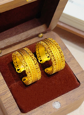 女沙金镂空腰缠万贯开口戒指