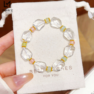 古法沙金清透随形白水晶糖果色隔珠手链ins风温柔显白送女友礼物