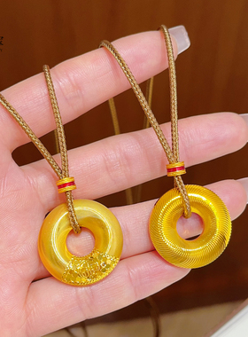 女沙金爆闪猫眼平安扣吊坠项链