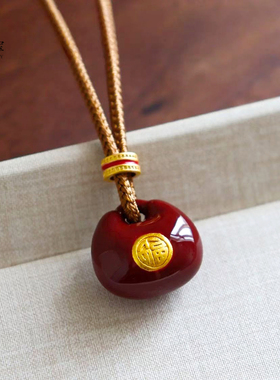 金店同款沙金红色珐琅彩胖福吊坠项链实心福字福袋挂坠送女友礼物