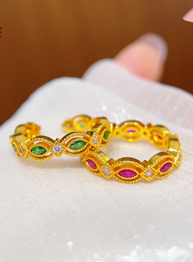 沙金镂空花丝复古彩宝马眼戒指