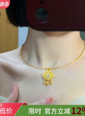 女沙金999点钻平安锁包项圈吊坠