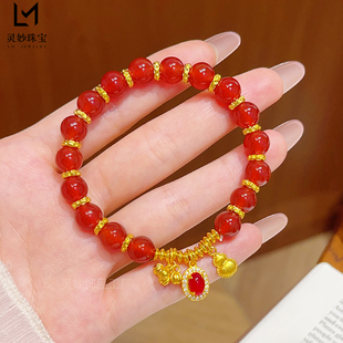 古法沙金拉丝扁葫芦硕果累累红玛瑙手链点钻鸽子蛋盘缠转运珠手串
